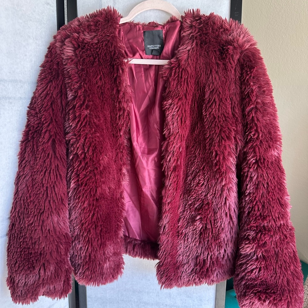 VERA WANG Burgundy Faux Fur Jacket